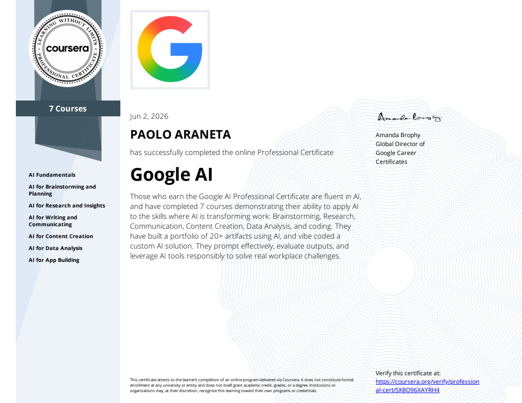 Google AI Professional certificate preview
